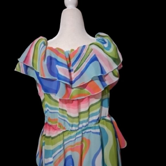New "NWT" Girl Soul High Low Colorful Ruffled Romantic Maxi Dress, XL - Picture 8 of 11
